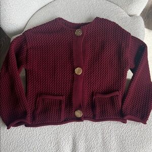 Womens Burgundy Knit Button-Front Sweater Cardigan